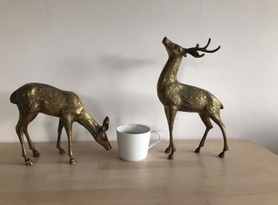 Two Large Brass Deer