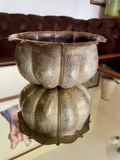Antique Indian brass Planter Pumpkin Lotus Shape