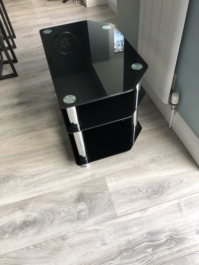Black Glass & Chrome TV Stand