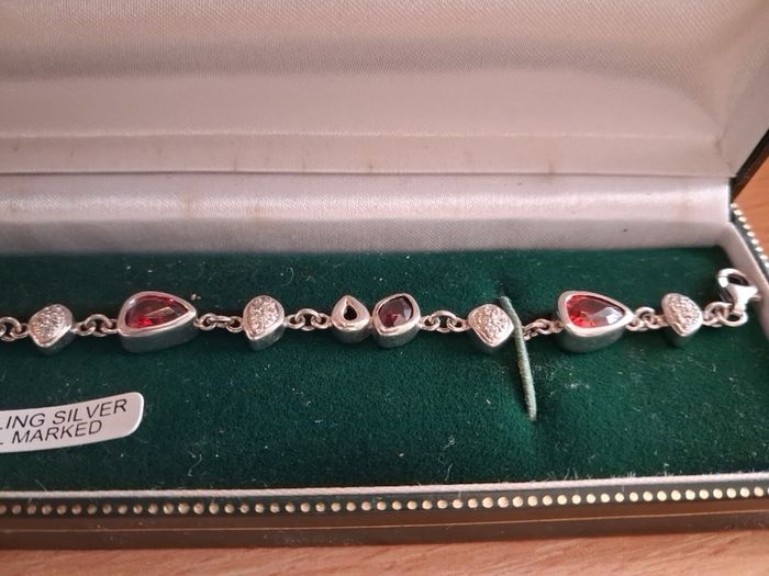 Sterling Silver and Garnet Bracelet