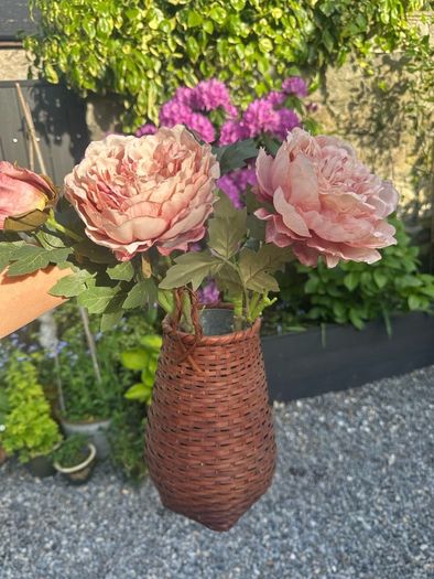 Vintage Japanese Style Flower Basket with Metal Insert