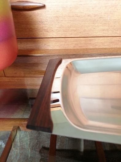 Vintage DKF Lundtofte Danish Stainless Steel Serving Dish Teak Handles