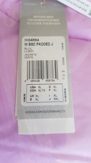 Adidas Women's W BSC Padded J Jacket, 3 Stripes Midweight LILGOZ SX038, Bliss Lilac, Pink XL