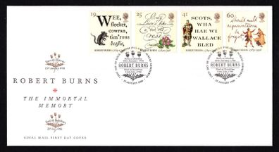 1996 Great Britain Death centenary of Robert Burns (Scottish poet) Commemorative Stamps Royal Mail Addressed First Day Cover (FDC)