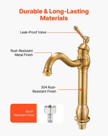 Single Handle Sink Faucet, Solid Brass Single Handle Kitchen Faucet, 1 or 3 Hole Kitchen Faucets with Push-Button Drain