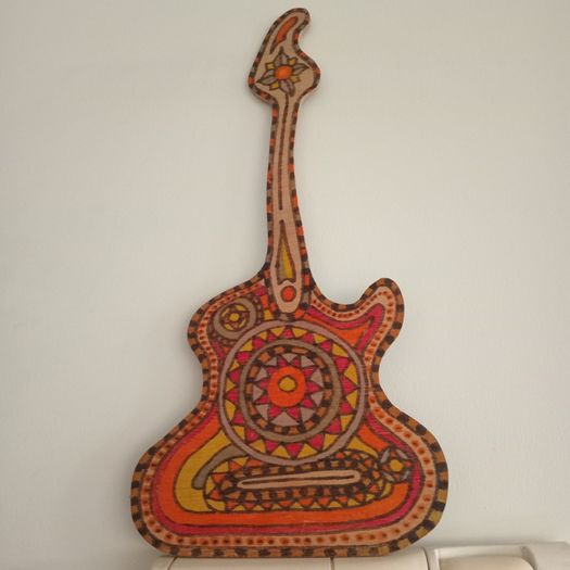 Hand Painted Signed Mandala Tribal Zen Folk Art Guitar Wood Wall Hanging