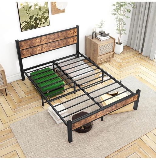 Double Bed Frame with Wooden Headboard