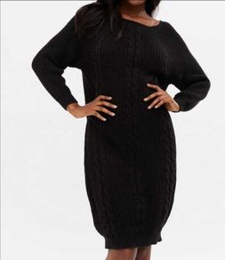 Blue Vanilla Black Cable Knit Midi Dress, ONE SIZE