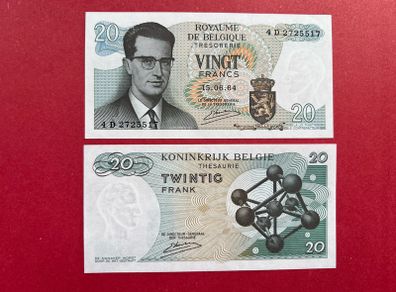 Belgium  20 Francs. 1964    ( uncirculated ). Pick 138 .