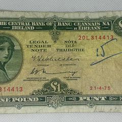 Irish Bank Notes - Lady Lavery - One Pound Note - 2 with Writing