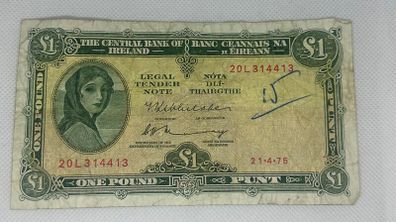 Irish Bank Notes - Lady Lavery - One Pound Note - 2 with Writing
