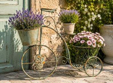 Vintage Bicycle Planter  Retro Iron Garden Ornament with Flower Pot Holders Planting Bike