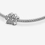 Pandora Moments Barrel Clasp Snake Chain Bracelet with silver Sparkling Paw Print Charm Image 9