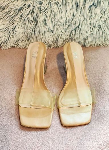 Zara Women Vinyl Mules with Methacrylate Heels Size 39