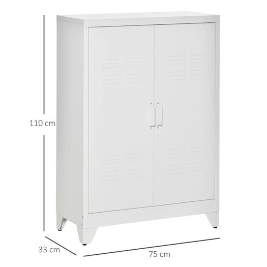 3-tier office cabinet metal storage cabinet 2 doors adjustable shelves 75 x 33 x 110 cm white