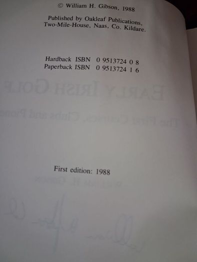 Early Irish Golf / William H. Gibson / 1st edition,Signed / 1988