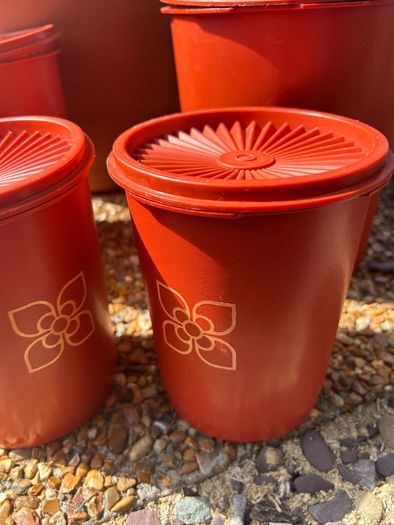 70s Tubberware Harvest Sunburst Orange nesting containers