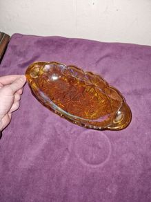 Vintage Amber Carnival Glass Sunflower pattern dish