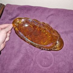 Vintage Amber Carnival Glass Sunflower pattern dish