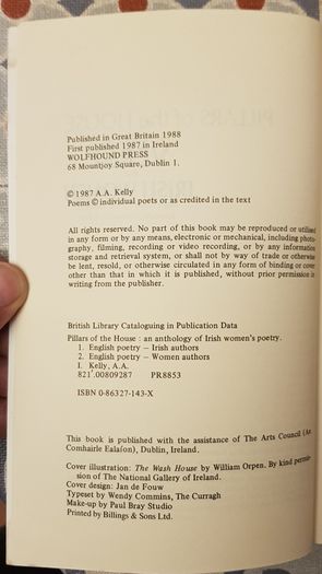 Pillars Of The House: An Anthology Of Verse By Irish Women From 1690 To The Present, Ed. A. A. Kelly