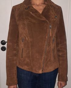 Biker style suede leather jacket UK 14 in excellent condition see last two photos for exact measurements and see third last photo for slight sign of wear FREE STANDARD POSTAGE INCLUDED