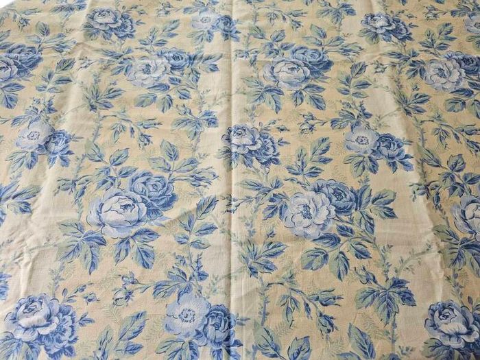 Laura Ashley Pelham Stripe Blue Roses Fabric