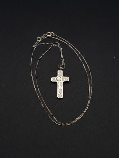 Signed Sterling Silver Cross Necklace, Mother Of Pearl Accent