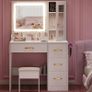 Dressing Table with Mirror and Stool: Vanity Desk with Mirror and Drawers - Makeup Desk with Jewellery Storage, Vanity Dressing Table with LED Lights, Brightness Adjustable, 3 Open Storage Areas Image 2