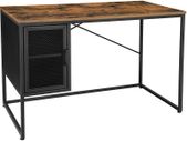 _Computer Desk with Mesh Door and Adjustable Shelf Industrial Steel Frame Vintage Brown/Black