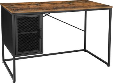 _Computer Desk with Mesh Door and Adjustable Shelf Industrial Steel Frame Vintage Brown/Black