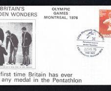1976 Canada cover commemorating The first time Britain has ever won any medal in the Pentathlon tying 8c Olympic Commemorative Stamp with Olympic stamp cancel