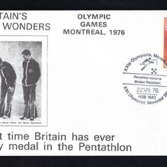 1976 Canada cover commemorating The first time Britain has ever won any medal in the Pentathlon tying 8c Olympic Commemorative Stamp with Olympic stamp cancel