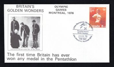 1976 Canada cover commemorating The first time Britain has ever won any medal in the Pentathlon tying 8c Olympic Commemorative Stamp with Olympic stamp cancel