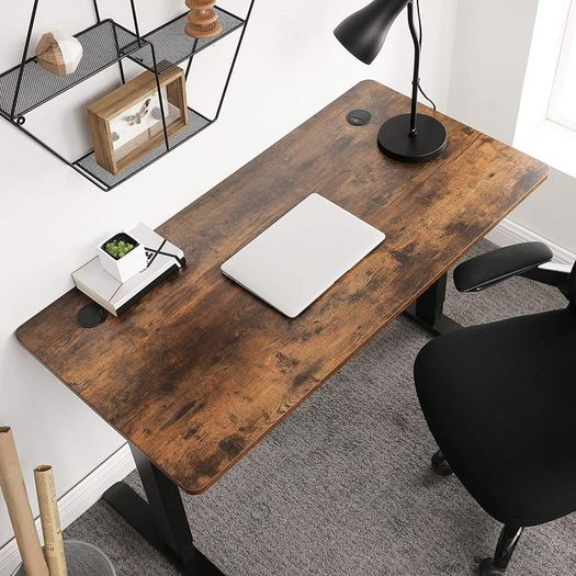 _Electric Desk, Height-Adjustable, Desk Stand, Table Frame with Motor, 120 x 60 x (73-114) cm, Steel, Vintage Brown/Black