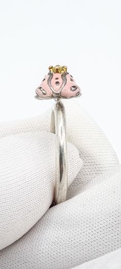 Vintage Collectable Daisy London Diamond And Enamel Silver Frog Ring