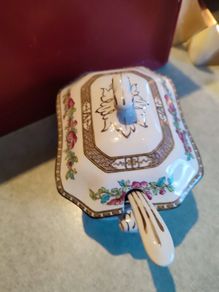 Vintage bridgwood Indian tree Gravy boat or soup tureen with Ladle