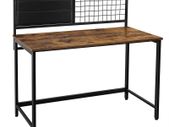 Computer table, desk, with grid and storage compartments made of fabric, steel frame, 118 cm long, industrial design, vintage brown-black
