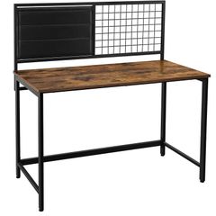 Computer table, desk, with grid and storage compartments made of fabric, steel frame, 118 cm long, industrial design, vintage brown-black