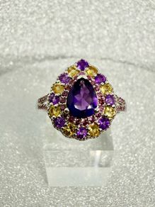 African Amethyst, Citrine & Rhodolite Garnet Ring