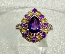 African Amethyst, Citrine & Rhodolite Garnet Ring