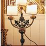 Brass Ecclesiastical Candelabra Electrified Table Lamp Florentine Shades Image 2