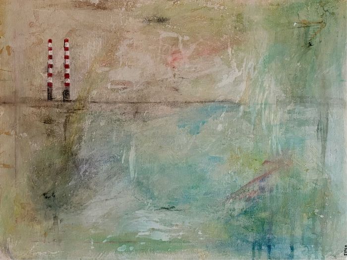 Original Irish art Poolbeg Chimneys Framed