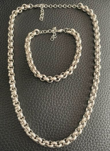 Antique Silver Plated Rolo Chain & Bracelet