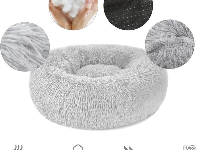 Calming Dog Cat Donut Bed - 19.7in Fluffy Plush Puppy Kitten Cuddler Round Bed, Warm and Soft Pet Cosy Anti Anxiety Beds with Non-Slip Bottom and Washable