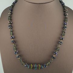 Antique Venetian African Style Skunk Eyes & Handmade Glass Pendant Necklace
