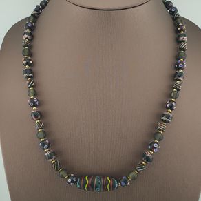 Antique Venetian African Style Skunk Eyes & Handmade Glass Pendant Necklace