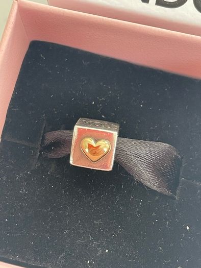 Pandora Two Tone Love Cube Charm with 14k Gold Heart