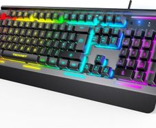 RGB Gaming Keyboard UK Layout, USB Wired Computer Keyboard with 15-Zone RGB Illumination, All-Metal Panel, 25 Anti-ghosting Keys, 105 Keys, IP32 Water & Dust Resistant, 90% Quiet Keyboards