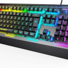 RGB Gaming Keyboard UK Layout, USB Wired Computer Keyboard with 15-Zone RGB Illumination, All-Metal Panel, 25 Anti-ghosting Keys, 105 Keys, IP32 Water & Dust Resistant, 90% Quiet Keyboards