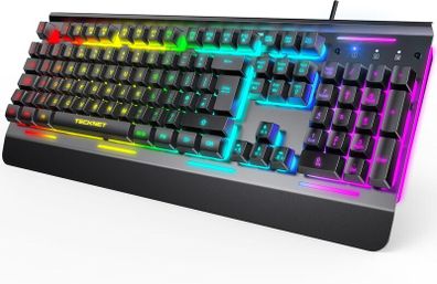 RGB Gaming Keyboard UK Layout, USB Wired Computer Keyboard with 15-Zone RGB Illumination, All-Metal Panel, 25 Anti-ghosting Keys, 105 Keys, IP32 Water & Dust Resistant, 90% Quiet Keyboards
